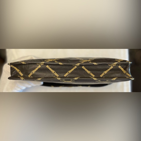 Longchamp Authentic Vintage Dark Brown and Gold Leather Clutch